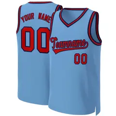 Light Blue Red-Navy Classic Team Basketball Jersey 1