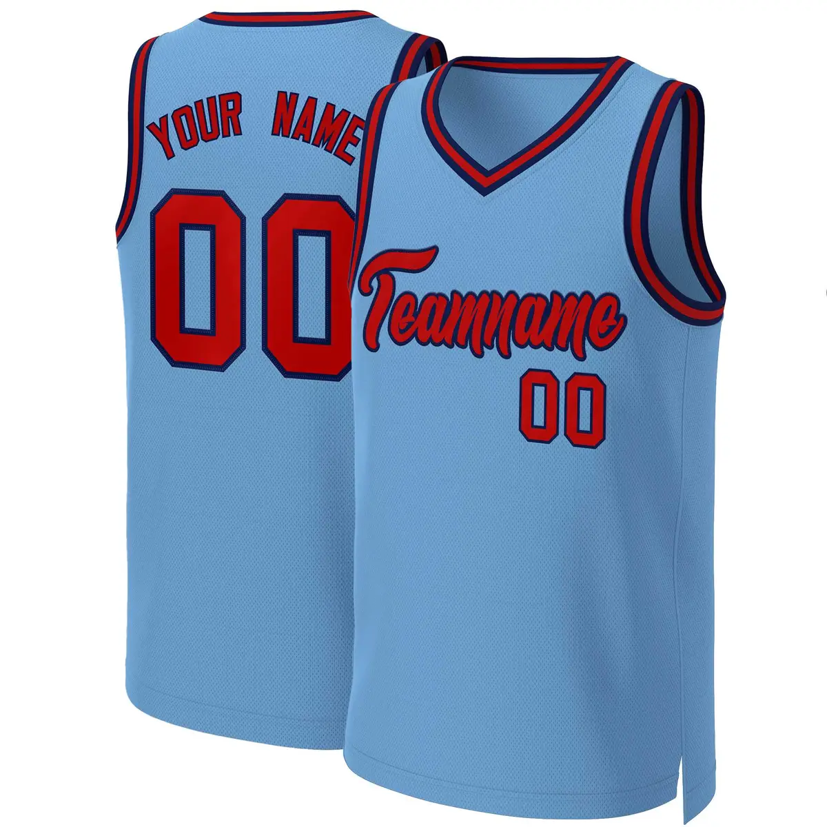 Light Blue Red-Navy Classic Team Basketball Jersey