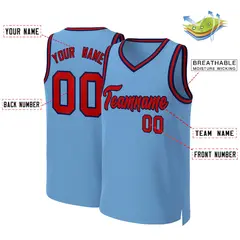 Light Blue Red-Navy Classic Team Basketball Jersey 2