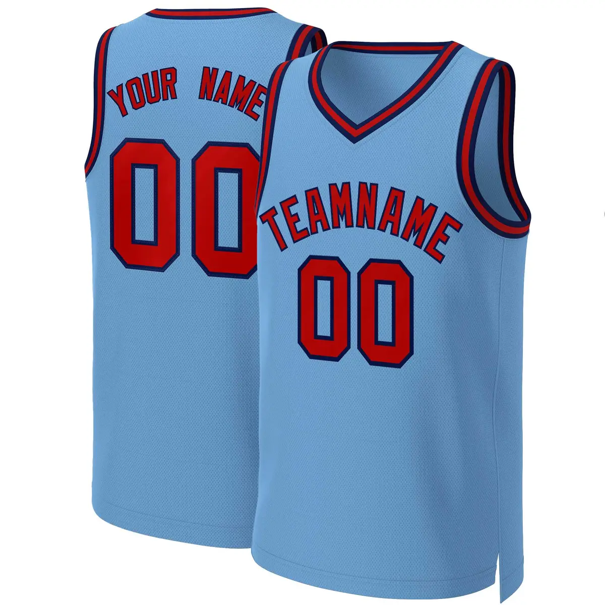 Light Blue Red-Navy Classic Team Basketball Jersey