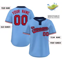 Light Blue Red-Navy Classic Two-Button Softball Jersey 2