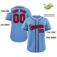 Light Blue Red-Navy Classic Two-Button Softball Jersey 2