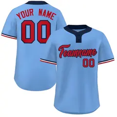 Light Blue Red-Navy Classic Two-Button Softball Jersey 1