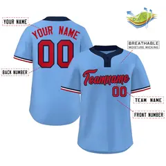 Light Blue Red-Navy Classic Two-Button Softball Jersey 2
