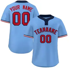 Light Blue Red-Navy Classic Two-Button Softball Jersey 1