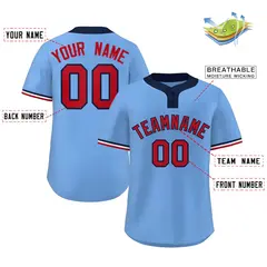 Light Blue Red-Navy Classic Two-Button Softball Jersey 2