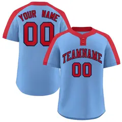Light Blue Red-Navy Classic Two-Button Softball Jersey