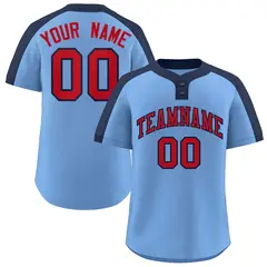 Light Blue Red-Navy Classic Two-Button Softball Jersey 1