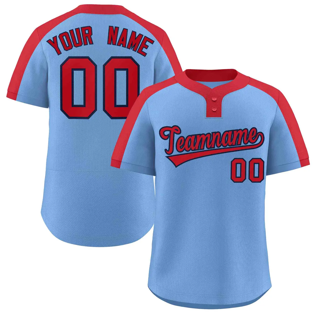 Light Blue Red-Navy Classic Two-Button Softball Jersey