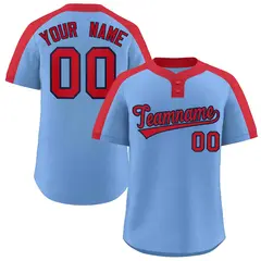 Light Blue Red-Navy Classic Two-Button Softball Jersey