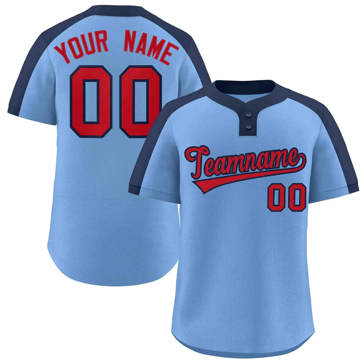 Light Blue Red-Navy Classic Two-Button Softball Jersey
