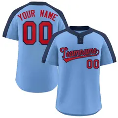 Light Blue Red-Navy Classic Two-Button Softball Jersey 1