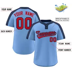 Light Blue Red-Navy Classic Two-Button Softball Jersey 2