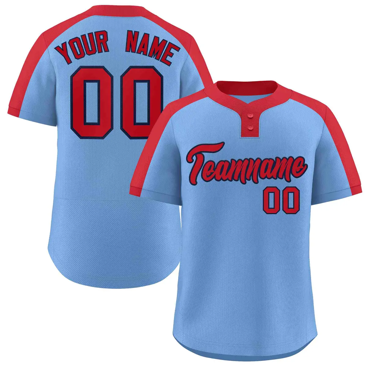 Light Blue Red-Navy Classic Two-Button Softball Jersey