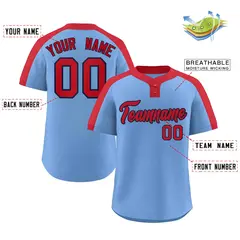 Light Blue Red-Navy Classic Two-Button Softball Jersey 2