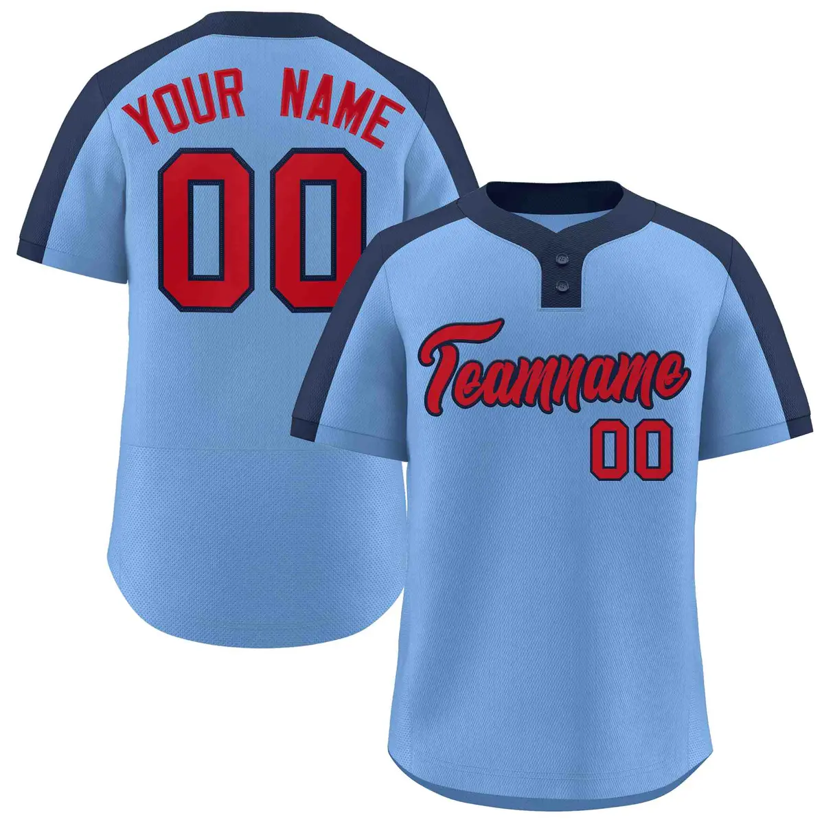 Light Blue Red-Navy Classic Two-Button Softball Jersey