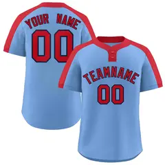 Light Blue Red-Navy Classic Two-Button Softball Jersey