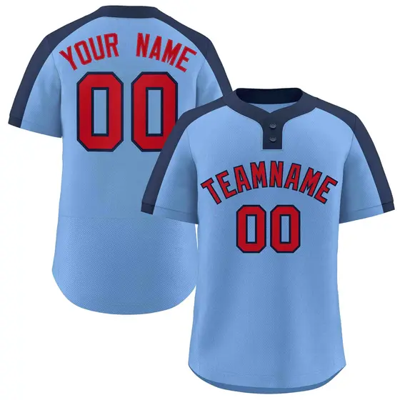 Light Blue Red-Navy Classic Two-Button Softball Jersey