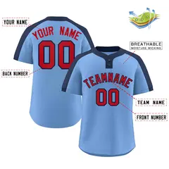 Light Blue Red-Navy Classic Two-Button Softball Jersey 2