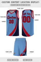 Light Blue Red-Navy Color Block Basketball Jersey 2