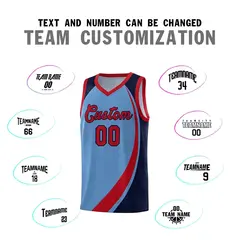 Light Blue Red-Navy Color Block Basketball Jersey 3