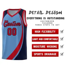 Light Blue Red-Navy Color Block Basketball Jersey 4