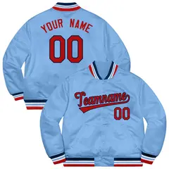 Light Blue Red-Navy Letterman Solid Full-Snap Varsity Jacket