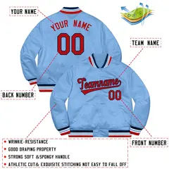 Light Blue Red-Navy Letterman Solid Full-Snap Varsity Jacket 2