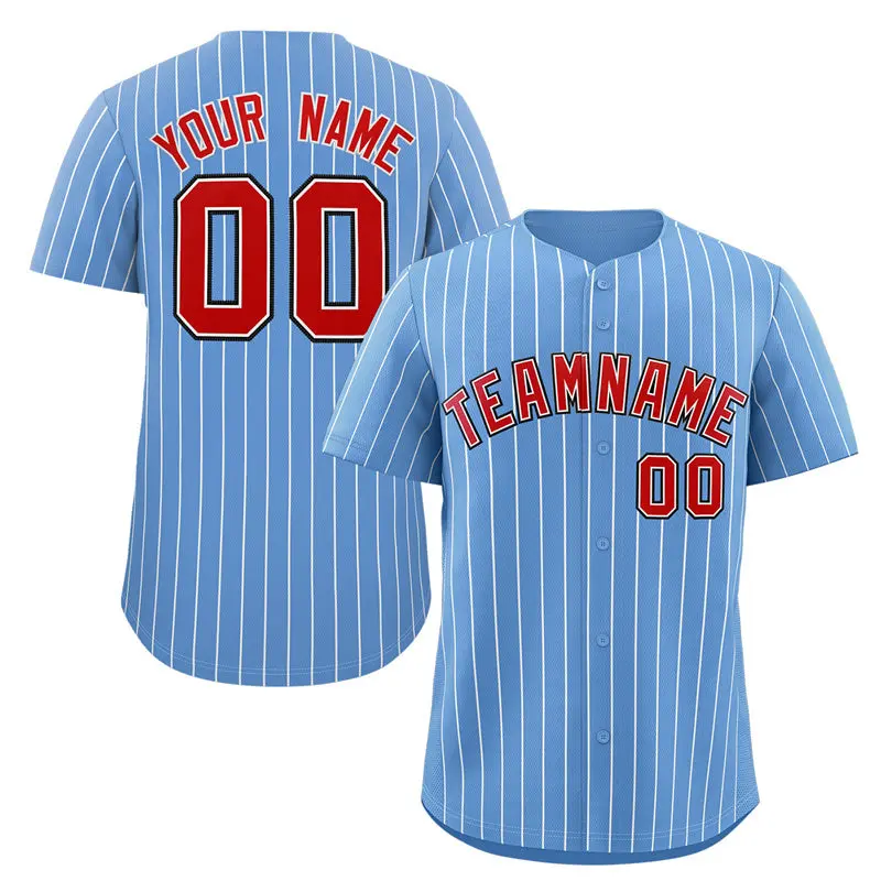 Light Blue Red-Navy Stripe Fashion Baseball Jersey