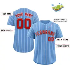 Light Blue Red-Navy Stripe Fashion Baseball Jersey 2