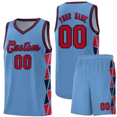 Light Blue Red-Navy Triangle Splicing Basketball Jersey 1