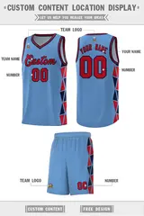 Light Blue Red-Navy Triangle Splicing Basketball Jersey 2