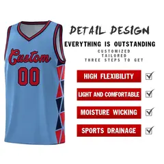 Light Blue Red-Navy Triangle Splicing Basketball Jersey 4