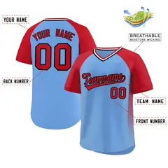 Light Blue Red Raglan Side Spot Pullover Baseball Jersey 2