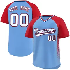 Light Blue Red Raglan Side Spot Pullover Baseball Jersey