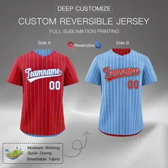Light Blue Red Reversible Stripe Baseball Jersey 2
