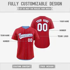 Light Blue Red Reversible Stripe Baseball Jersey 3