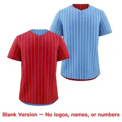 Light Blue Red Reversible Stripe Baseball Jersey 8