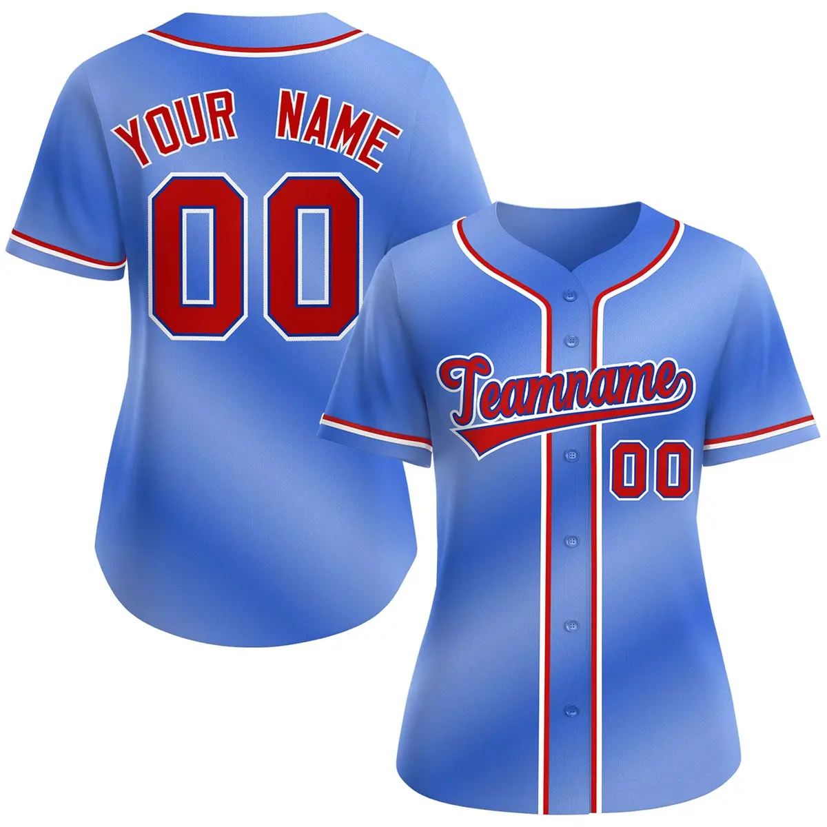 Women's Light Blue Red-Royal Gradient Baseball Jersey