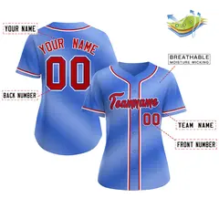 Women's Light Blue Red-Royal Gradient Baseball Jersey 2