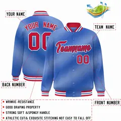 Light Blue Red-Royal Gradient Varsity Letterman Bomber Jacket 2