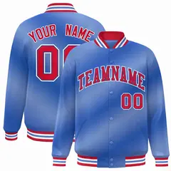 Light Blue Red-Royal Gradient Varsity Letterman Bomber Jacket 1