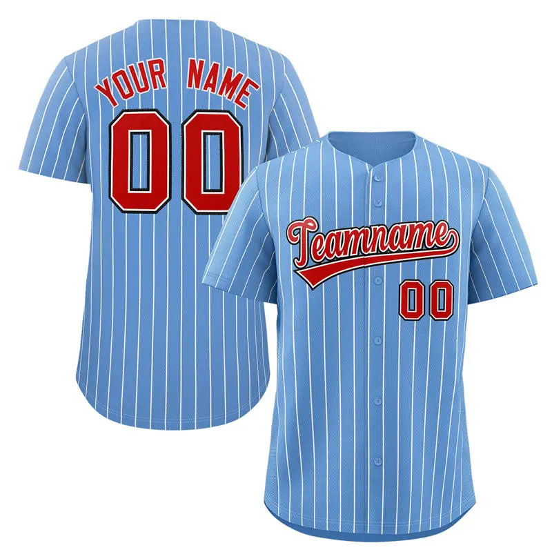 Light Blue Red-Royal Stripe Baseball Jersey