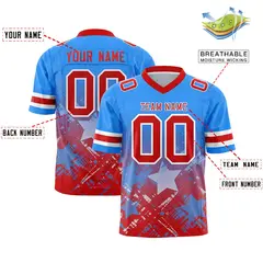 Light Blue Red Star Gradient Flag Football Jersey 2