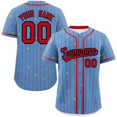 Light Blue Red Stripe Star Pattern Authentic Baseball Jersey 1