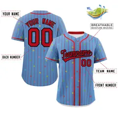 Light Blue Red Stripe Star Pattern Authentic Baseball Jersey 2