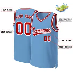 Light Blue Red-White Classic Basketball Jersey 2