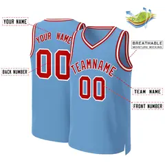 Light Blue Red-White Classic Basketball Jersey 2
