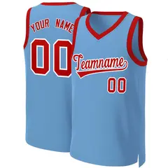 Light Blue Red-White Classic Basketball Jersey 1