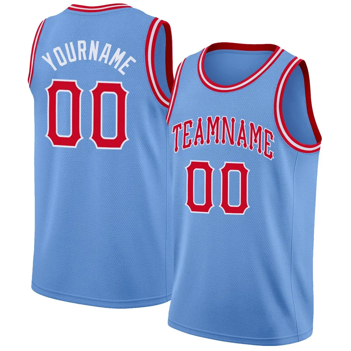 Light Blue Red White Classic Mesh Sport Basketball Jersey